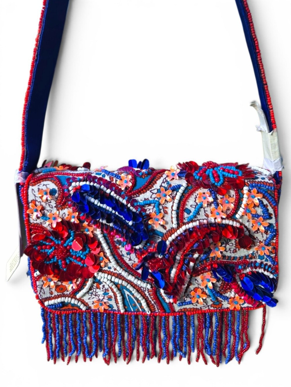❤️ TikTok Viral Beaded Summer Bag- USA Red/White/Blue Fringe Paisley Boho